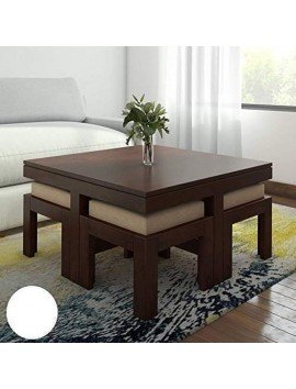 Solid Sheesham Wood Coffee Table With 4 Stool | Square Centre Table With Stool | Center Table With 4 Stools For Living Room | Patio Table With..