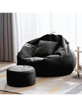 Swiner 4XL Bean Bag with Footrest with Cushion Ready to Use with Beans ( Black - 4XL , Faux Leather)