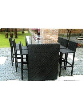 Synthetic wicker outdoor bar set with 6 chairs